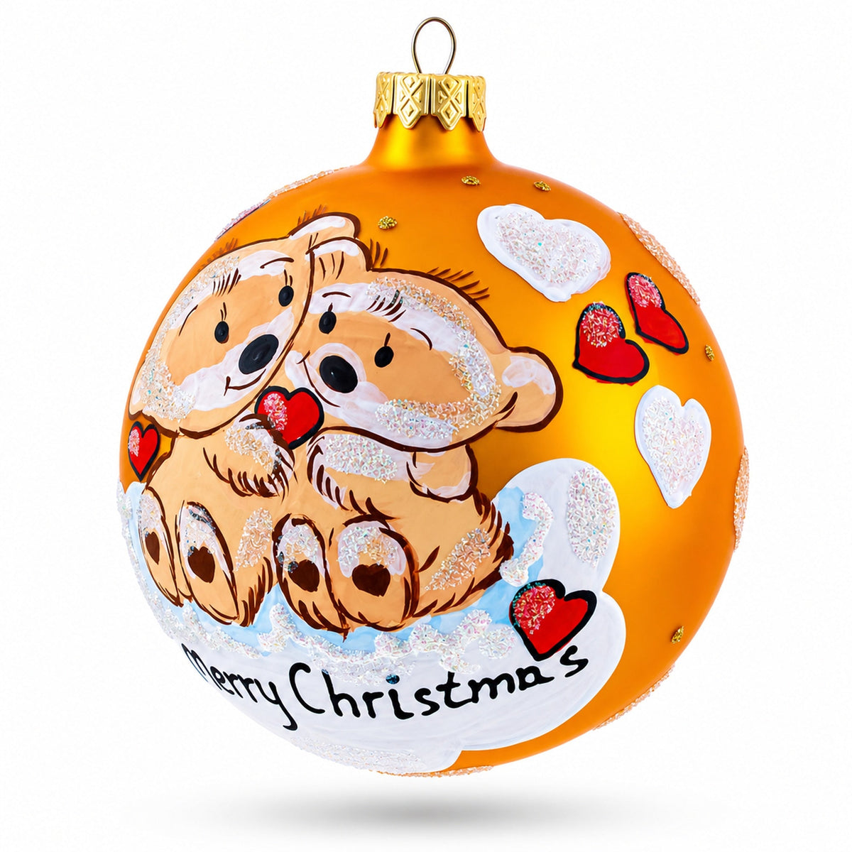 Merry Christmas from Two Bears in Love Glass Ball Christmas Ornament 3.25 Inches