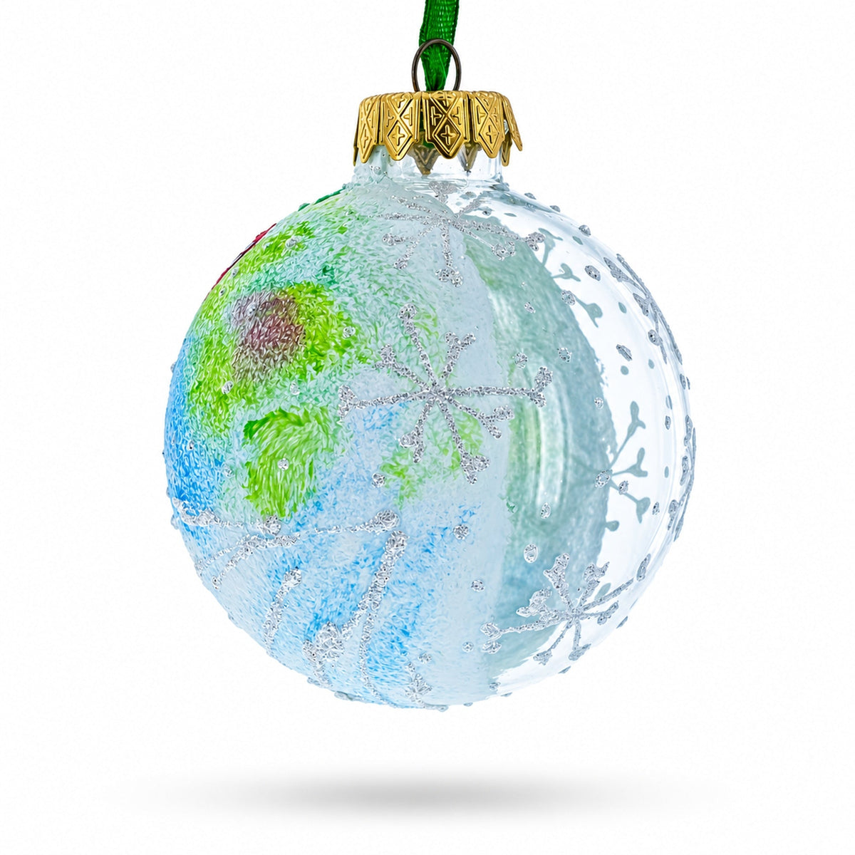 Girl with Candy Cane Glass Ball Christmas Ornament  3.25 Inches