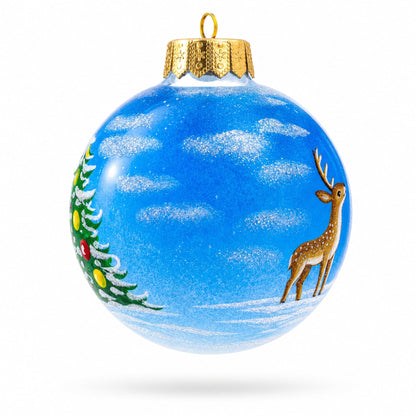 Little Red Hood with the Deer Glass Ball Christmas Ornament 4 Inches