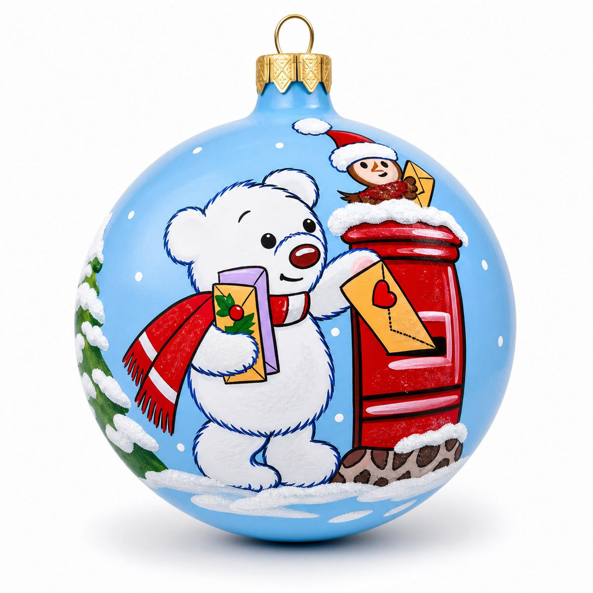Bear Mailing Christmas Wish List Glass Ball Christmas Ornament 4 Inches