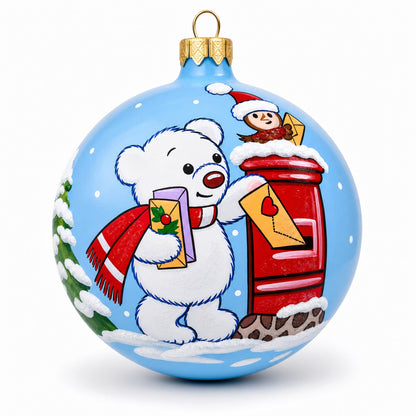Bear Mailing Christmas Wish List Glass Ball Christmas Ornament 4 Inches