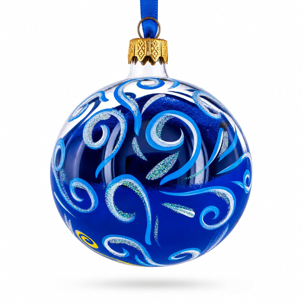 Jolly Santa Riding Sleigh with Reindeer Glass Ball Christmas Ornament 3.25 Inches