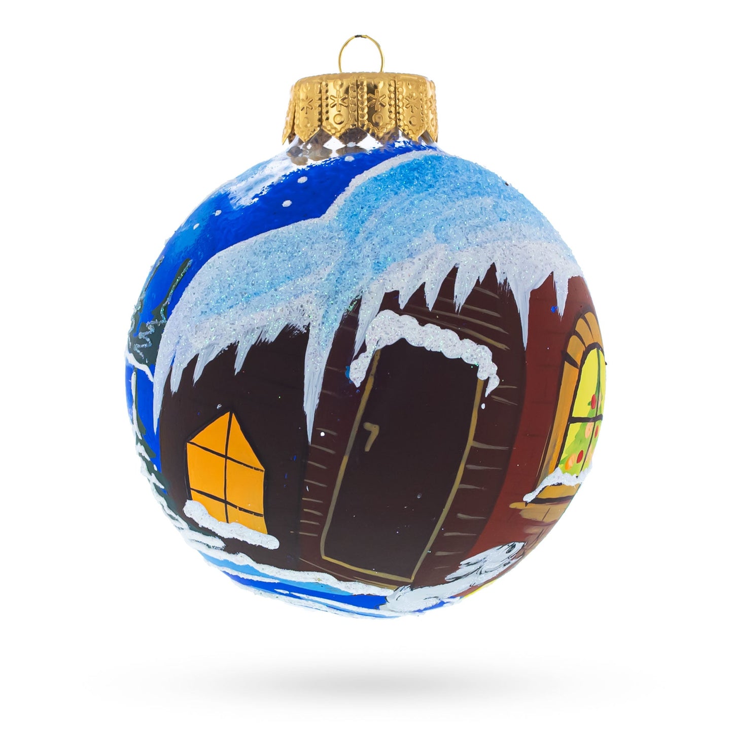 Santa's Enchanting Christmas Night Glass Ball Christmas Ornament 4 Inches