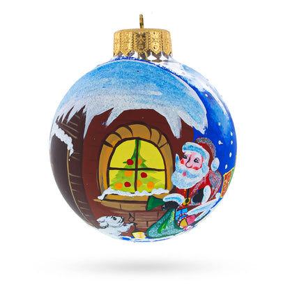 Santa's Enchanting Christmas Night Glass Ball Christmas Ornament 4 Inches