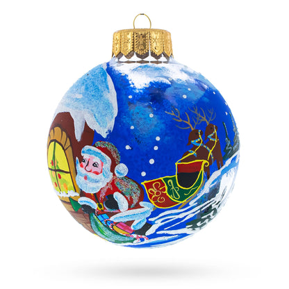Santa's Enchanting Christmas Night Glass Ball Christmas Ornament 4 Inches