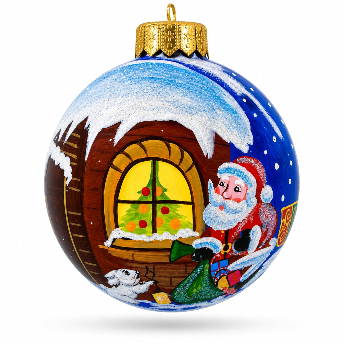 Santa's Enchanting Christmas Night Glass Ball Christmas Ornament 3.25 Inches