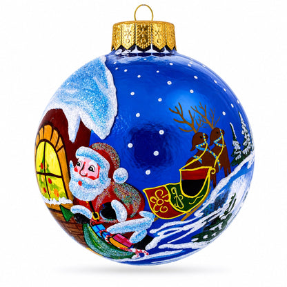 Santa's Enchanting Christmas Night Glass Ball Christmas Ornament 3.25 Inches