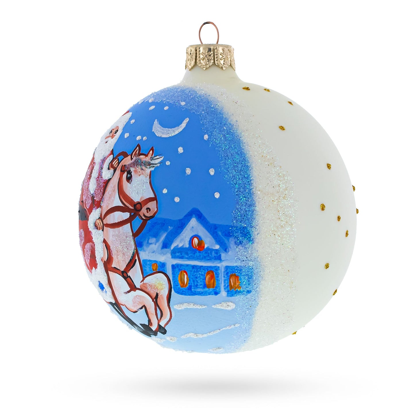 Santa Riding Horse Laden with Gifts Glass Ball Christmas Ornament3.25 Inches