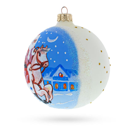 Santa Riding Horse Laden with Gifts Glass Ball Christmas Ornament3.25 Inches