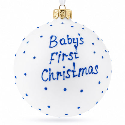 Boy Opening Gift Glass Ball Baby's First Christmas Ornament 4 Inches