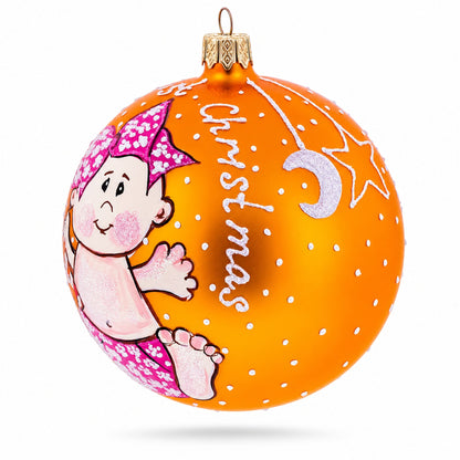 Girl with Candy Cane Glass Ball Baby's First Christmas Ornament 4 Inches