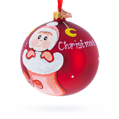 Girl in Festive Christmas Stocking Glass Ball Baby's First Christmas Ornament 4 Inches