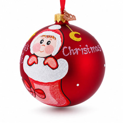 Girl in Stocking Glass Ball Baby's First Christmas Ornament 4 Inches