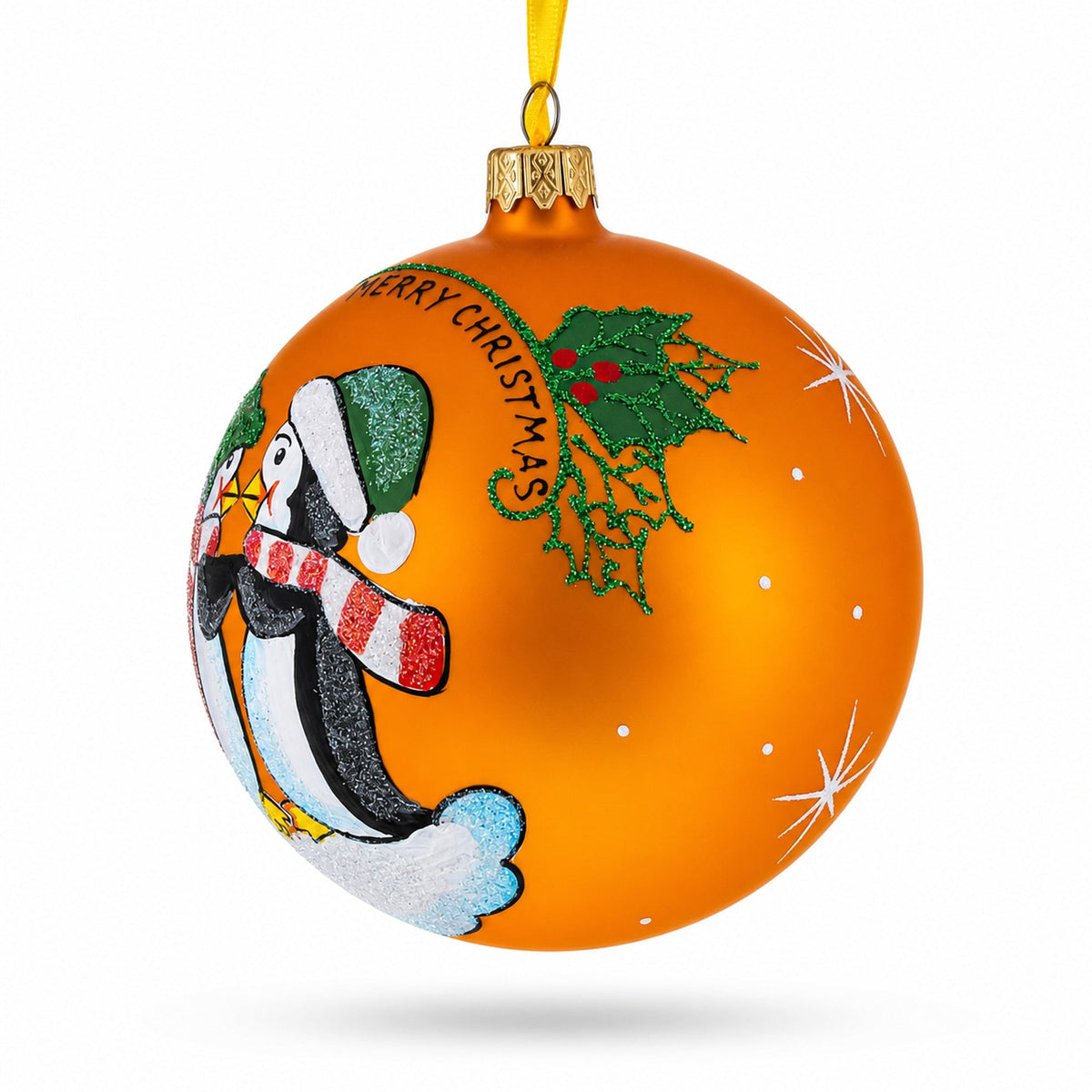 Our First Christmas Penguin Couple Glass Ball Ornament 4 Inches