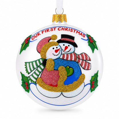 Snowman Duo Glass Ball 'Our First Christmas' Ornament 4 Inches