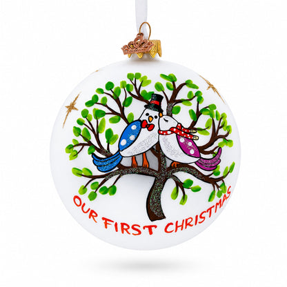 Our First Christmas Love Birds Glass Ball Christmas Ornament 4 Inches