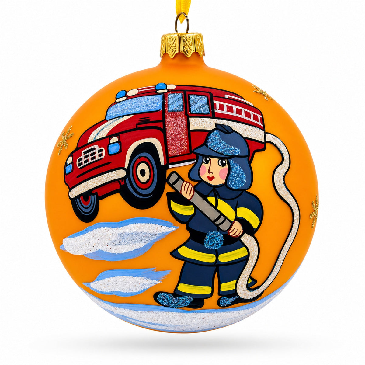 Little Fireman Glass Ball Christmas Ornament 4 Inches