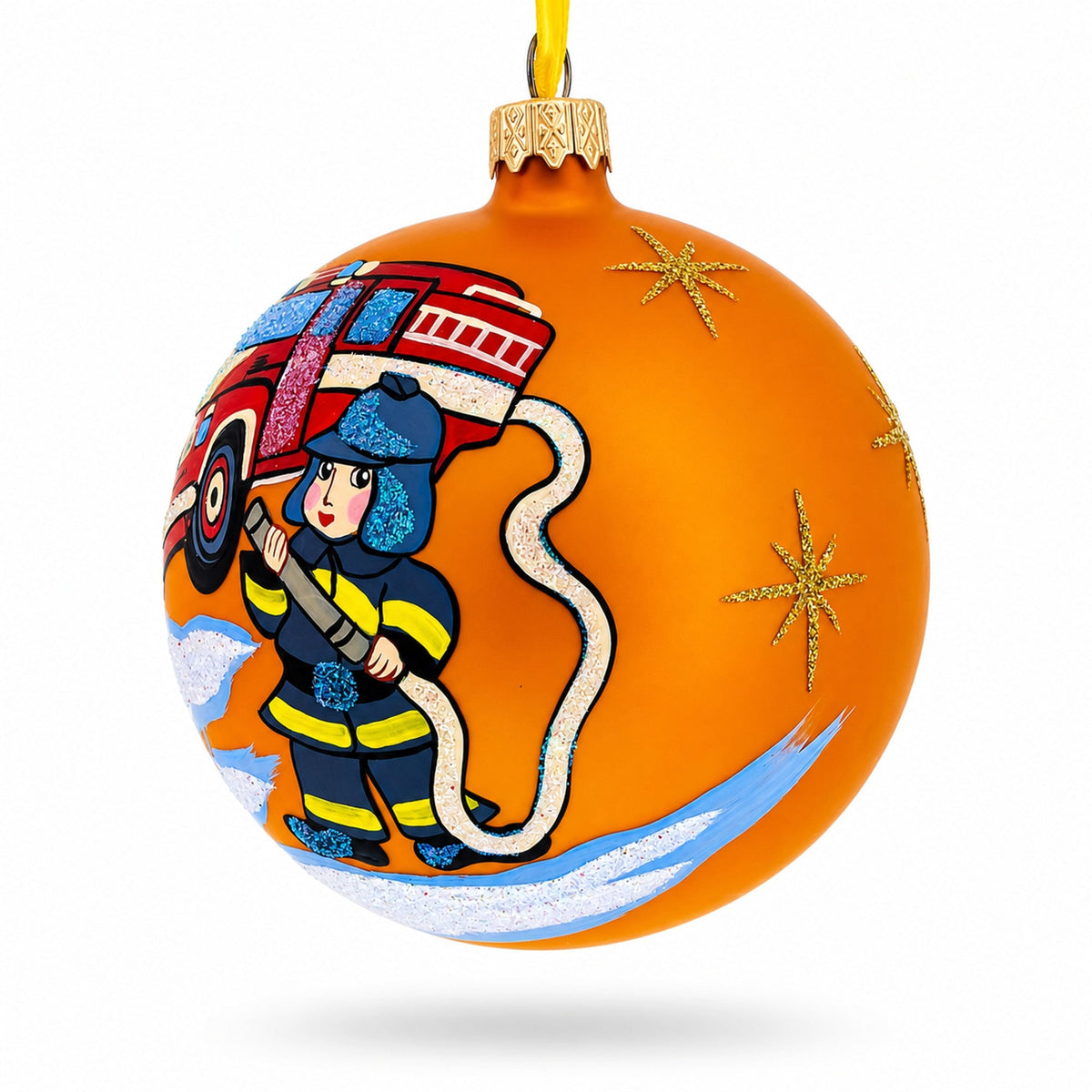 Little Fireman Glass Ball Christmas Ornament 4 Inches