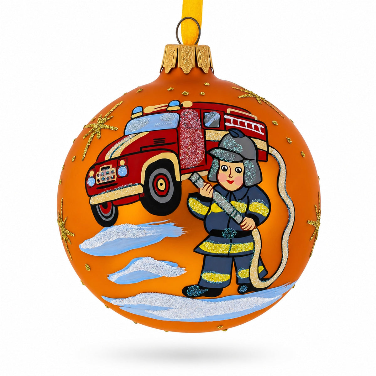 Little Fireman Glass Ball Christmas Ornament 3.25 Inches