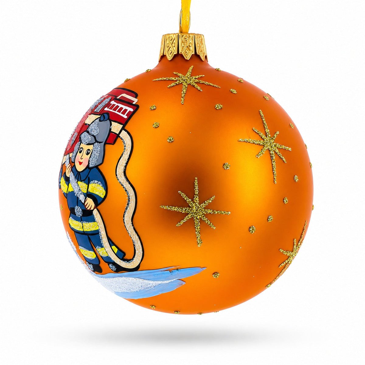 Little Fireman Glass Ball Christmas Ornament 3.25 Inches