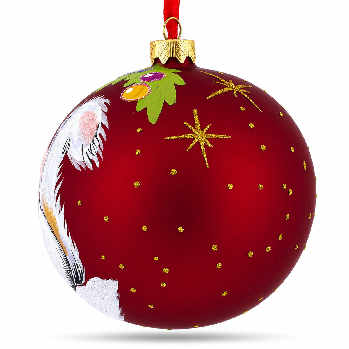 Fluffy White Persian Cat Glass Ball Christmas Ornament 4 Inches