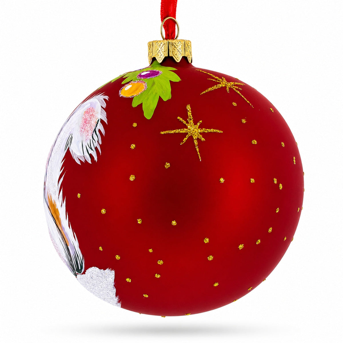 Fluffy White Persian Cat Glass Ball Christmas Ornament 3.25 Inches