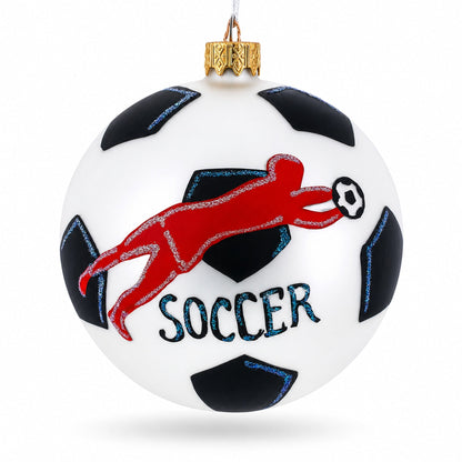 Soccer Player in Action Glass Ball Christmas Sports Ornament 4 Inches