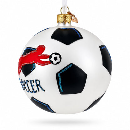 Soccer Player in Action Glass Ball Christmas Sports Ornament 4 Inches