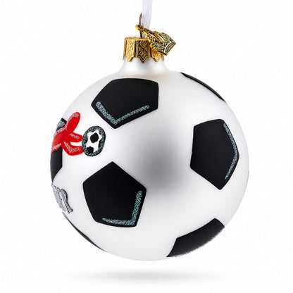 Soccer Player in Action Glass Ball Christmas Sports Ornament 3.25 Inches