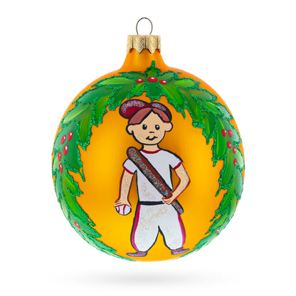 Baseball Player in Mid-Swing Glass Ball Christmas Sports Ornament 4 Inches