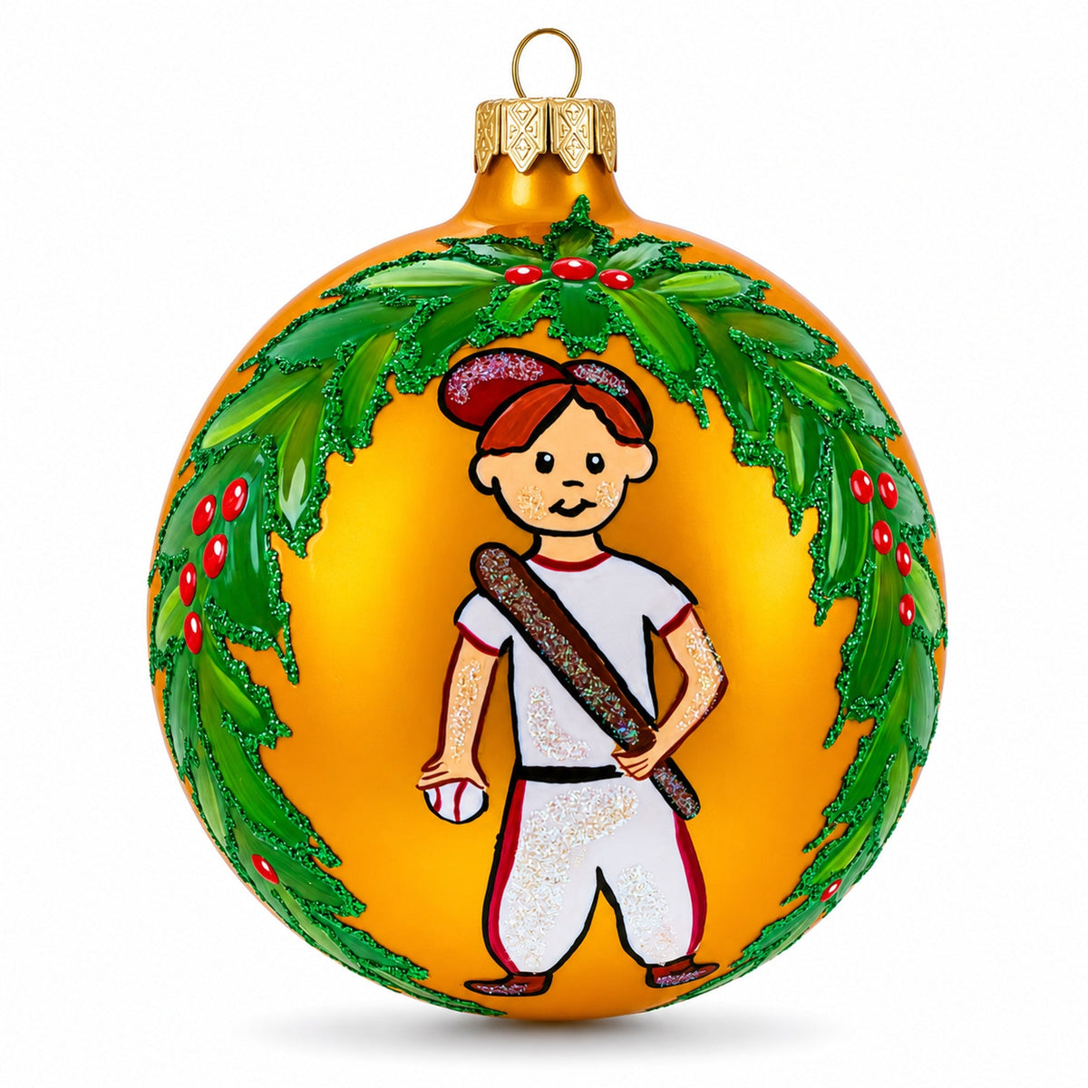 Baseball Player in Mid-Swing Glass Ball Christmas Sports Ornament 4 Inches