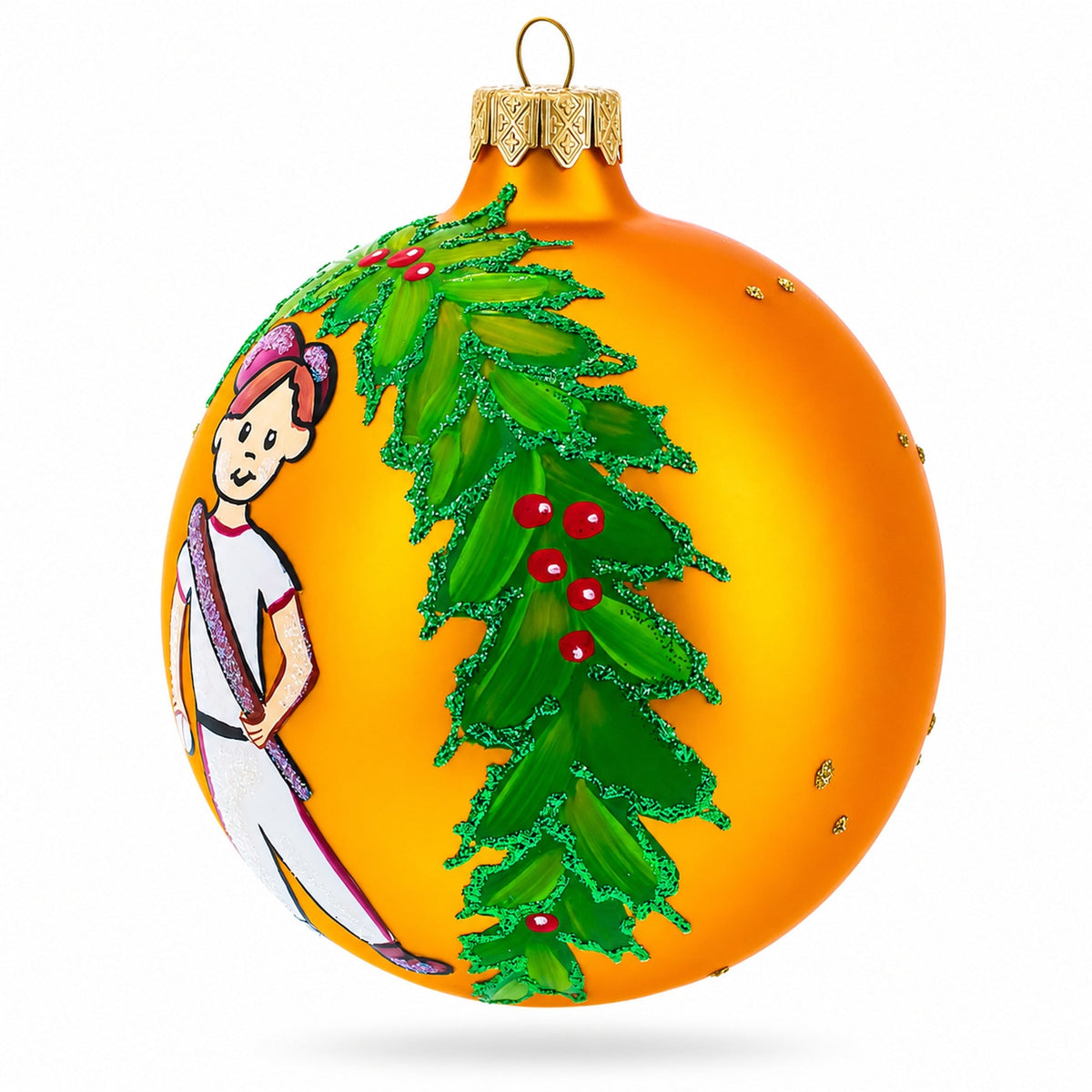 Baseball Player in Mid-Swing Glass Ball Christmas Sports Ornament 4 Inches