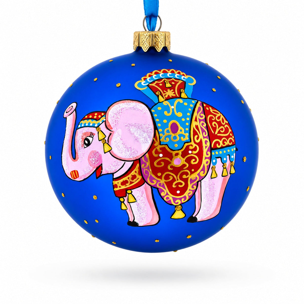 Circus Elephant Performer on Dazzling Glass Ball Christmas Ornament 4 Inches