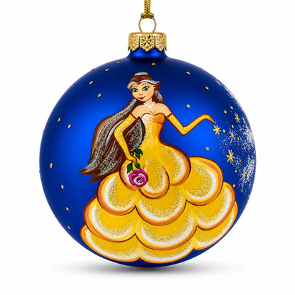 Princess Adorned with a Floral Crown Glass Ball Christmas Ornament 4 Inches