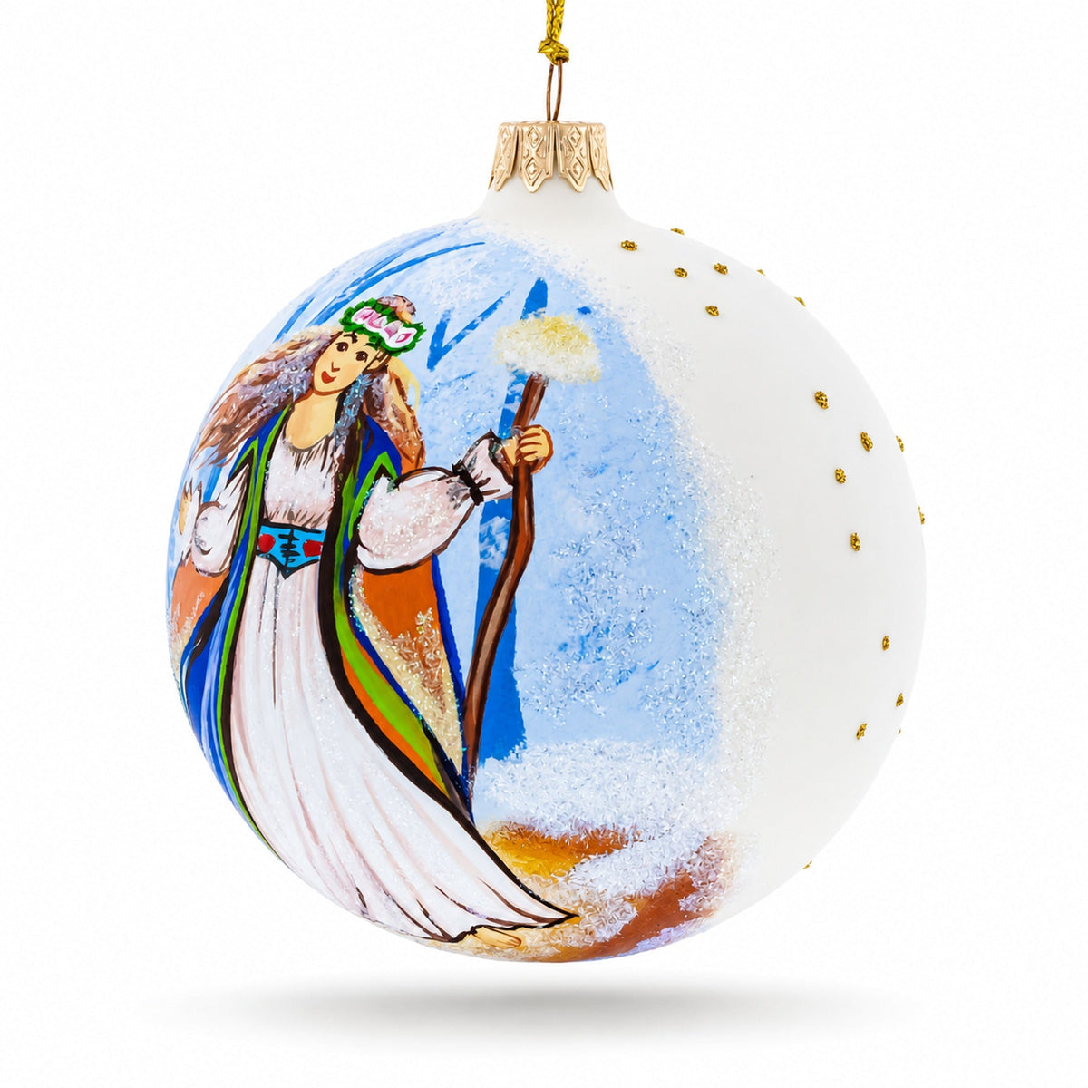 Delicate Fairy on Sparkling Glass Ball Christmas Ornament 4 Inches