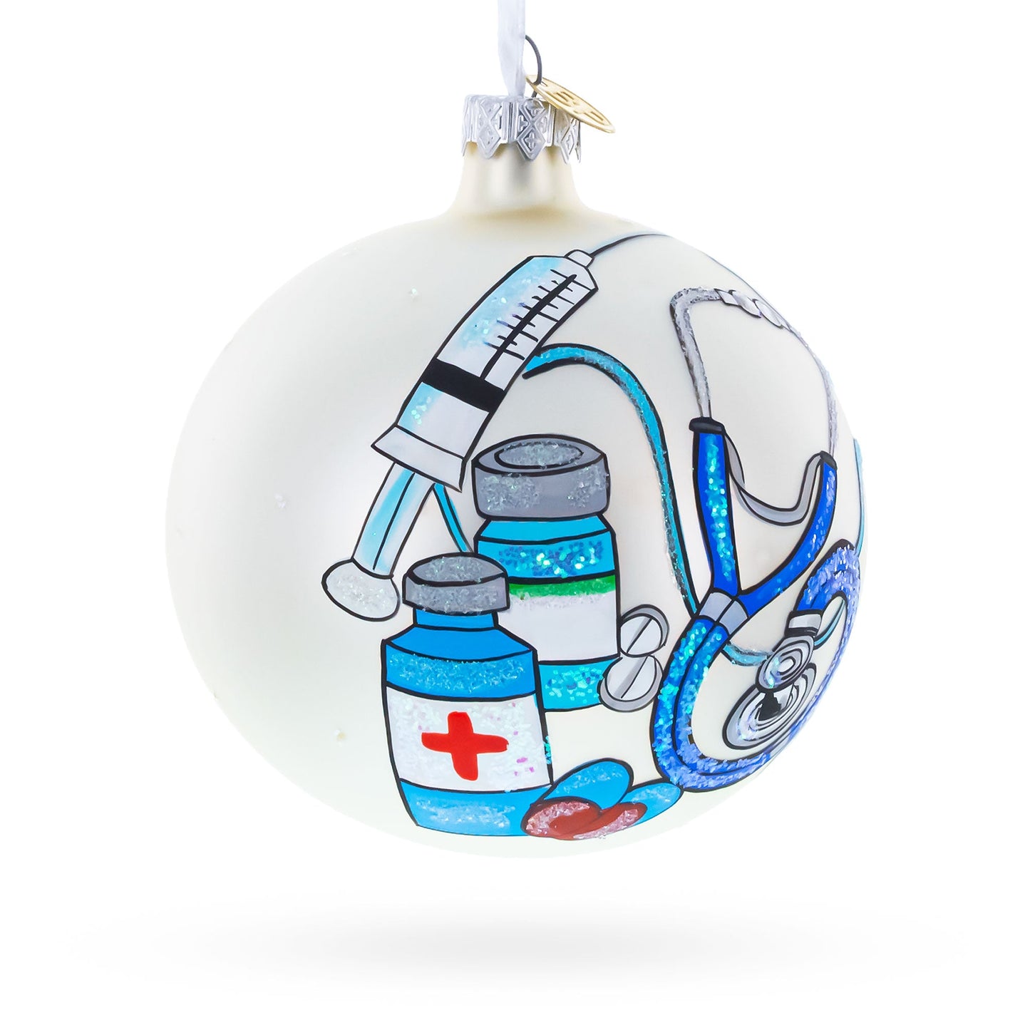 Compassionate Nurse or Doctor on Glass Ball Christmas Ornament 4 Inches