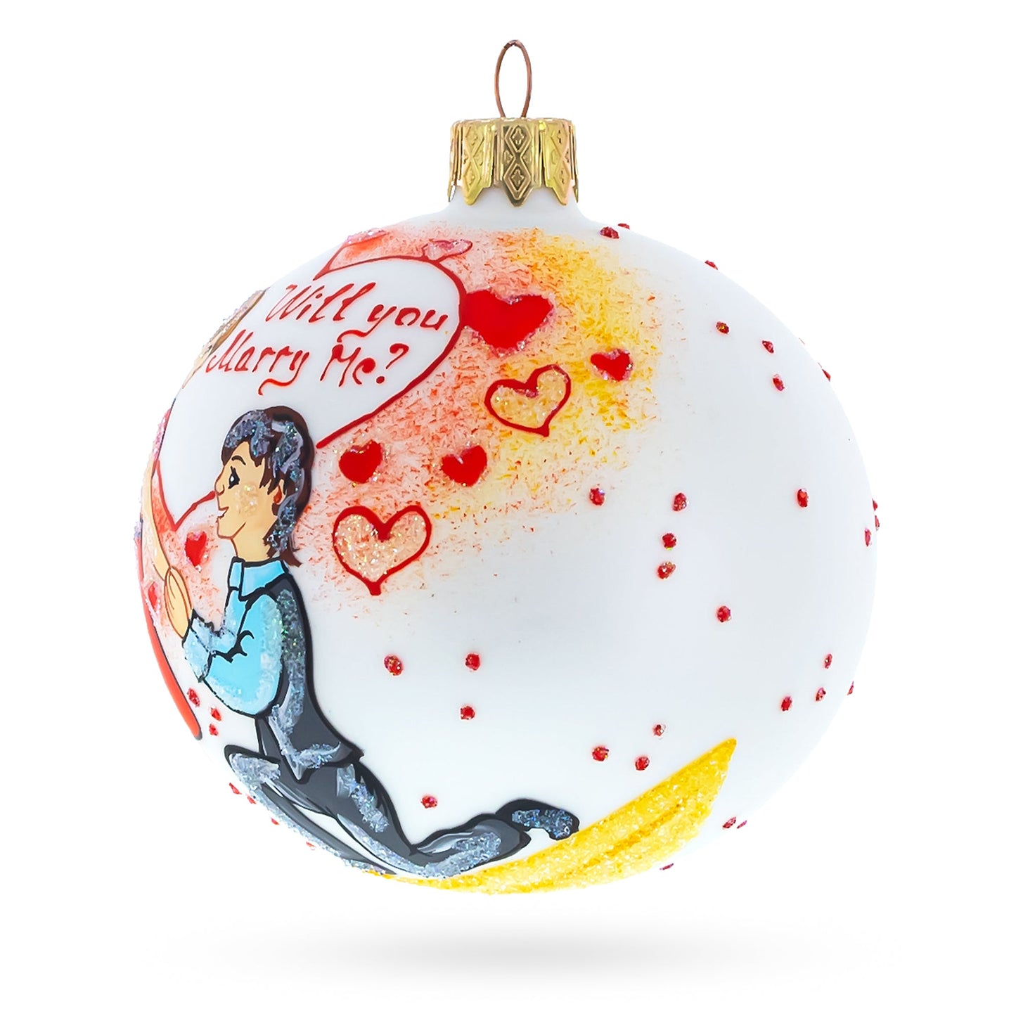 Proposal 'Will You Marry Me?' Glass Ball Christmas Ornament 3.25 Inches