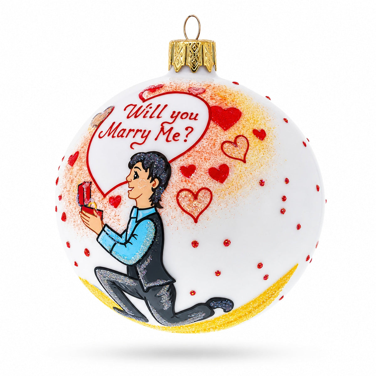 Proposal 'Will You Marry Me?' Glass Ball Christmas Ornament 4 Inches