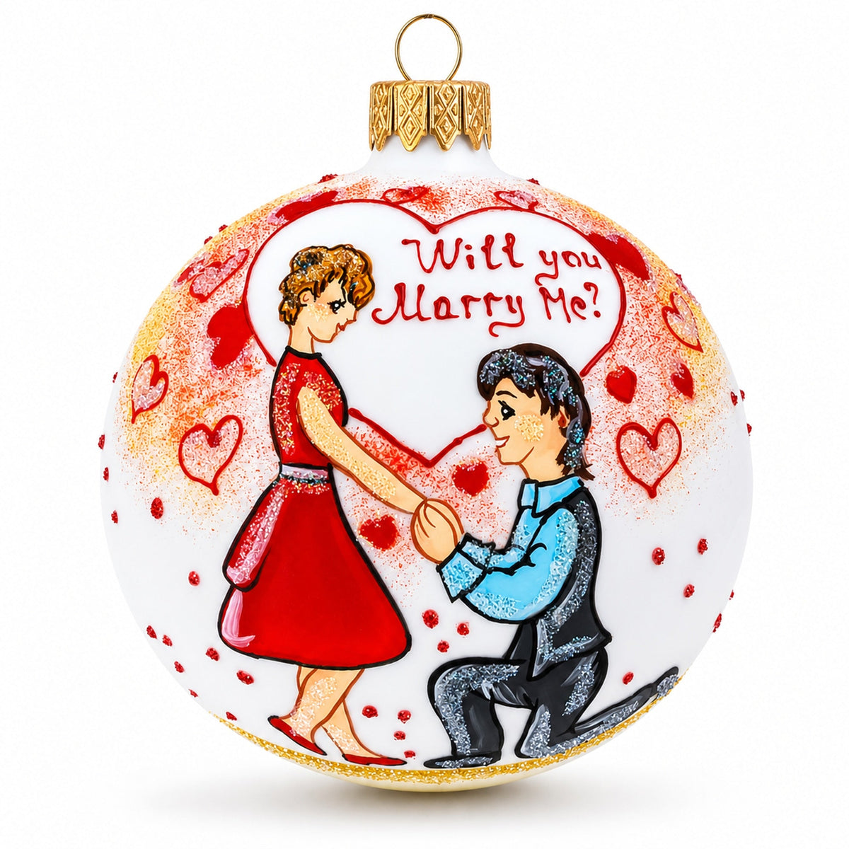 Proposal 'Will You Marry Me?' Glass Ball Christmas Ornament 3.25 Inches