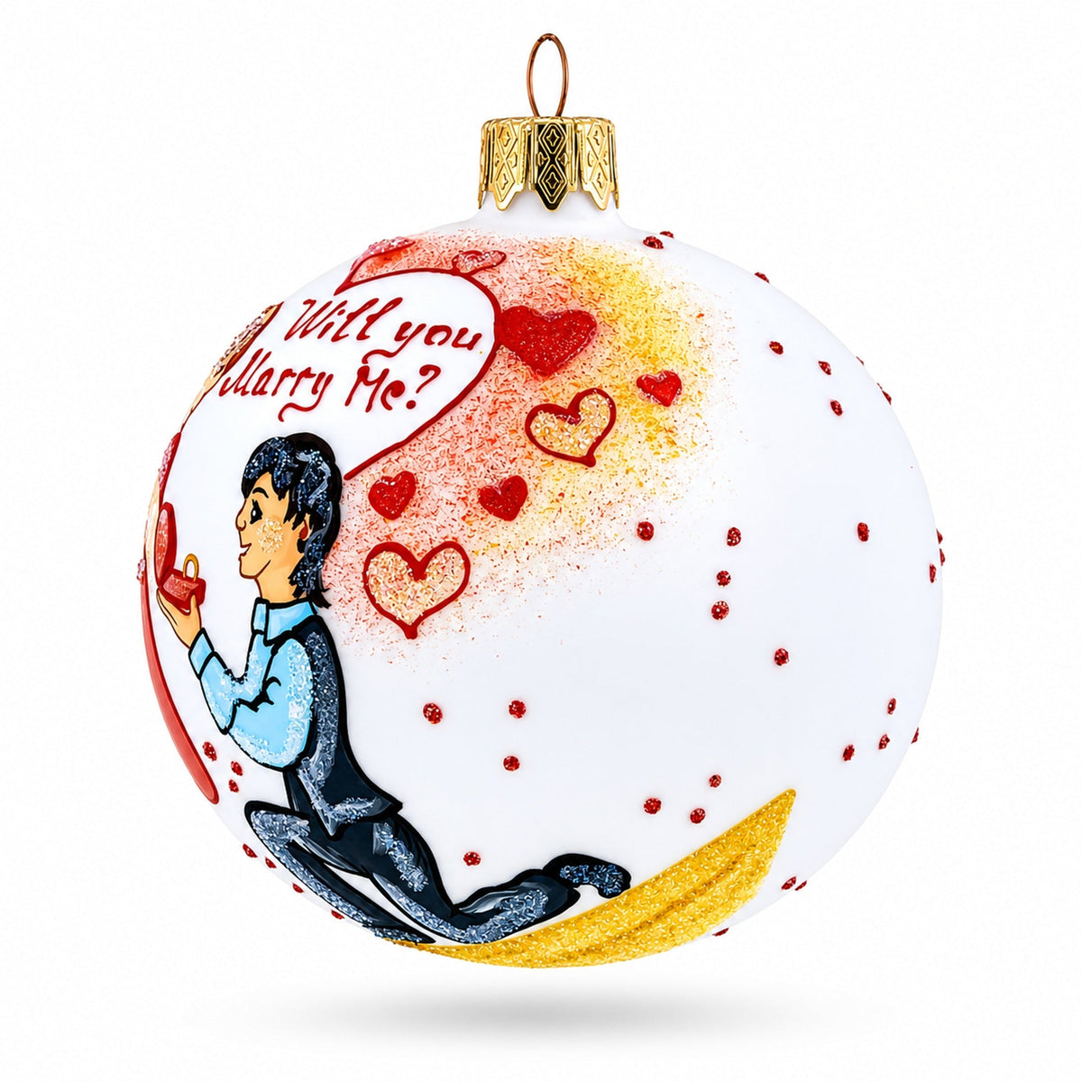 Proposal 'Will You Marry Me?' Glass Ball Christmas Ornament 3.25 Inches