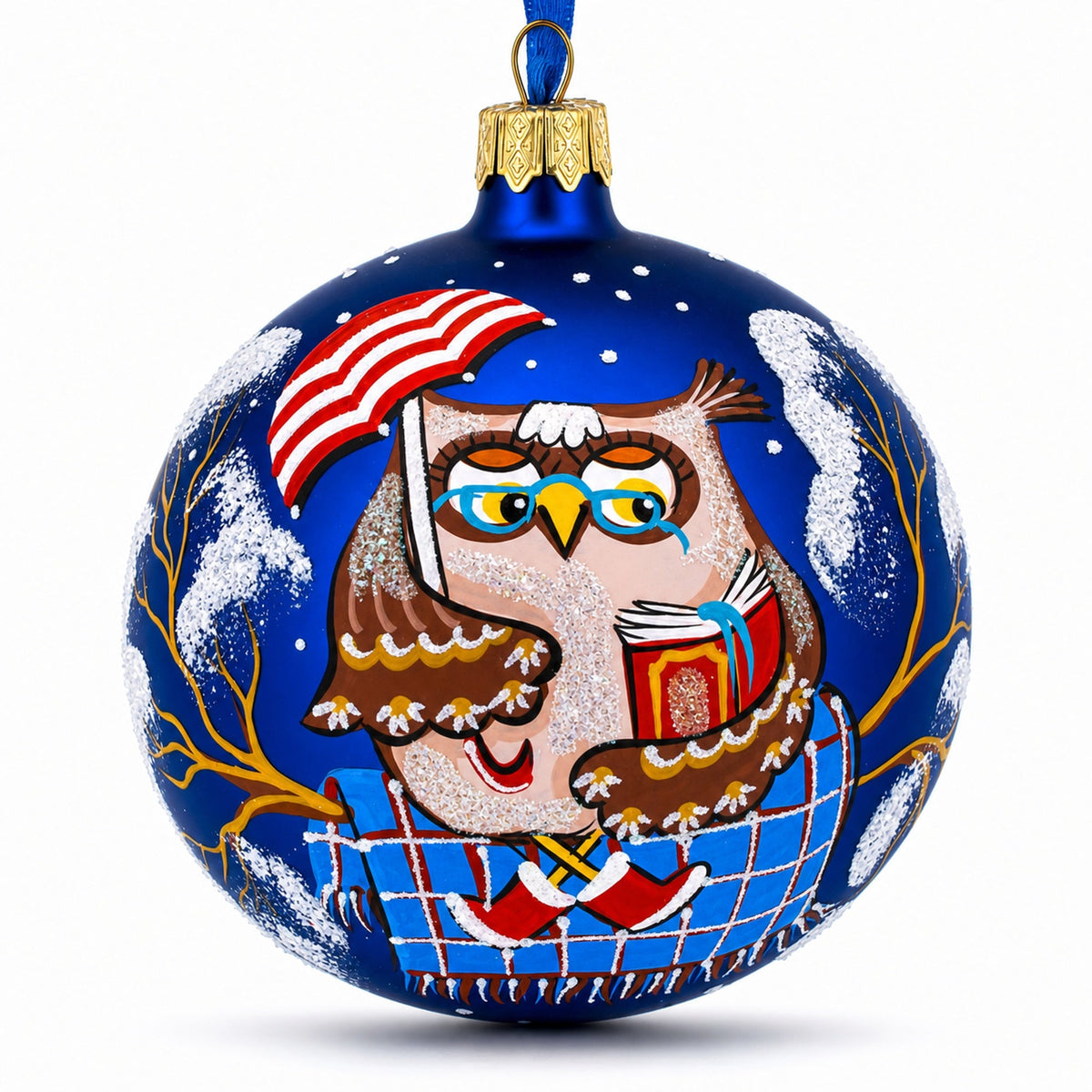 Bird Immersed in a Book Hand-Glass Ball Christmas Ornament 4 Inches