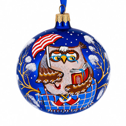 Bird Immersed in a Book Hand-Glass Ball Christmas Ornament 3.25 Inches