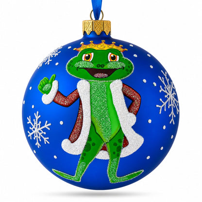 The Frog King Crowned in Splendor Hand-Glass Ball Christmas Ornament 4 Inches