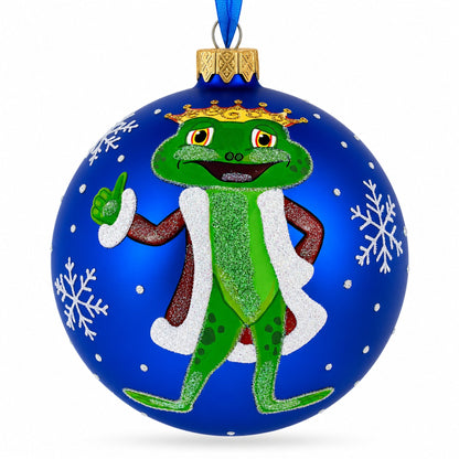 The Frog King Crowned in Splendor Hand-Glass Ball Christmas Ornament 3.25 Inches