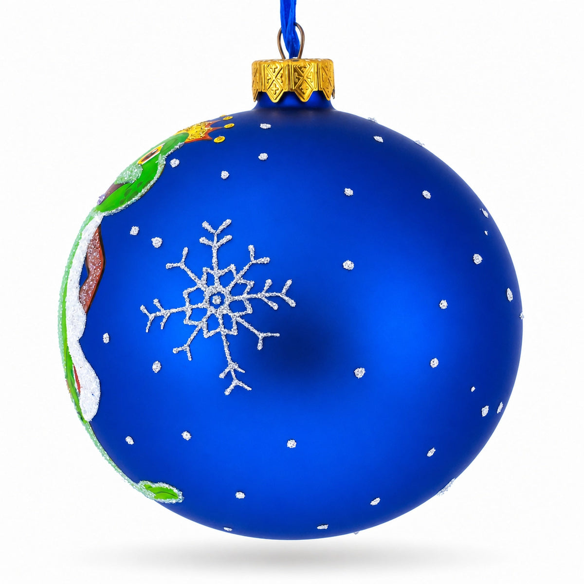 The Frog King Crowned in Splendor Hand-Glass Ball Christmas Ornament 3.25 Inches