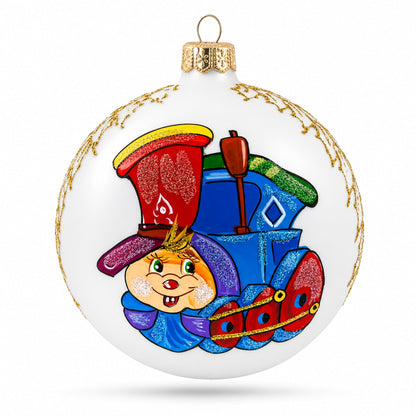 Happy Choo-choo Train Glass Ball Christmas Ornament 4 Inches
