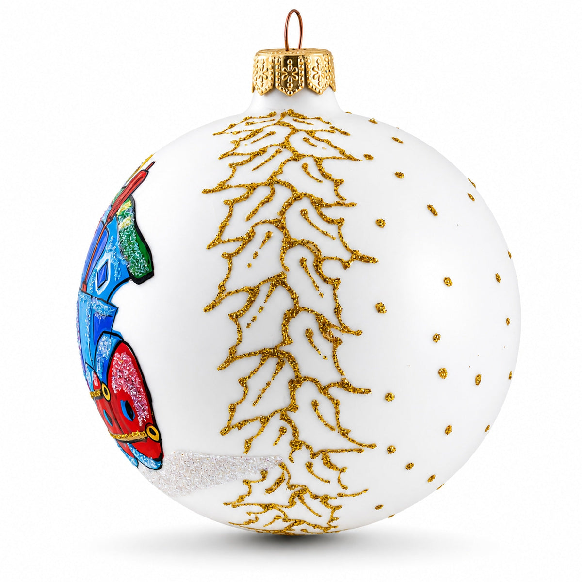 Happy Choo-choo Train Glass Ball Christmas Ornament 4 Inches