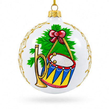 Trumpet and Drum Music Instruments Glass Ball Christmas Ornament 4 Inches