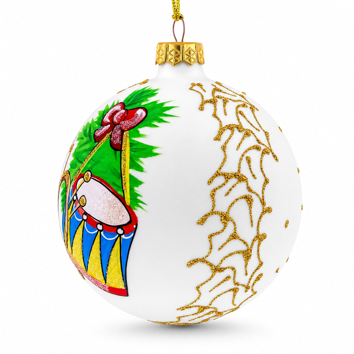 Trumpet and Drum Music Instruments Glass Ball Christmas Ornament 4 Inches