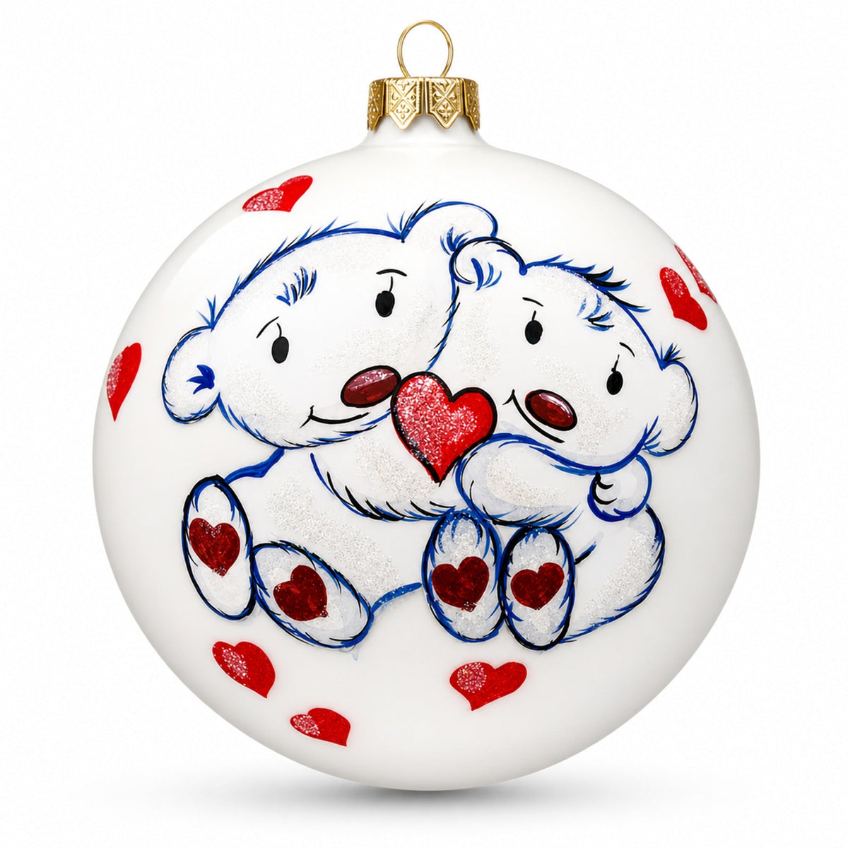 Two Bears in Love Glass Ball Christmas Ornament 4 Inches